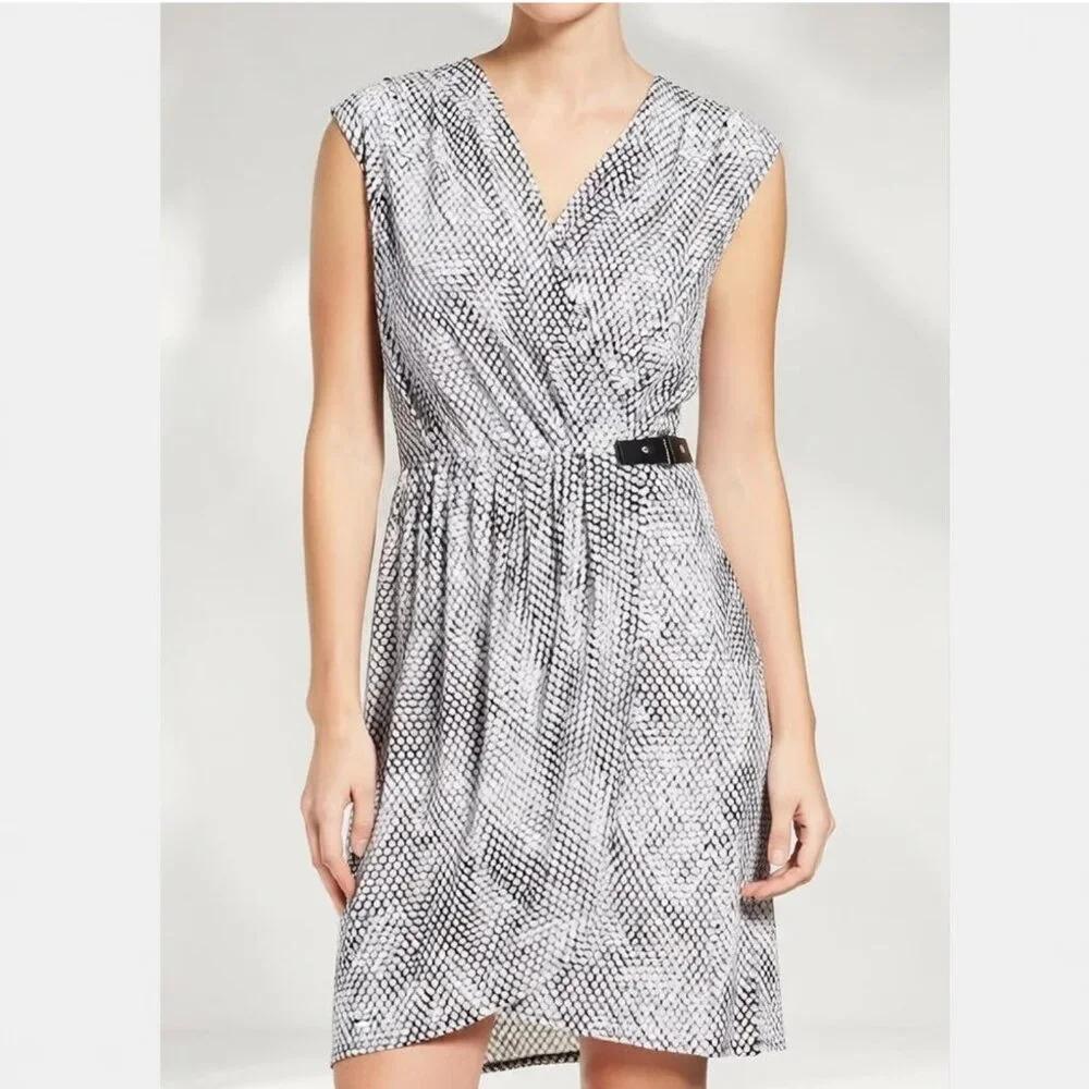 Michael Kors XL Snake Print Faux Wrap Dress Side Buckle Grey Career Plus Size - Picture 3 of 13